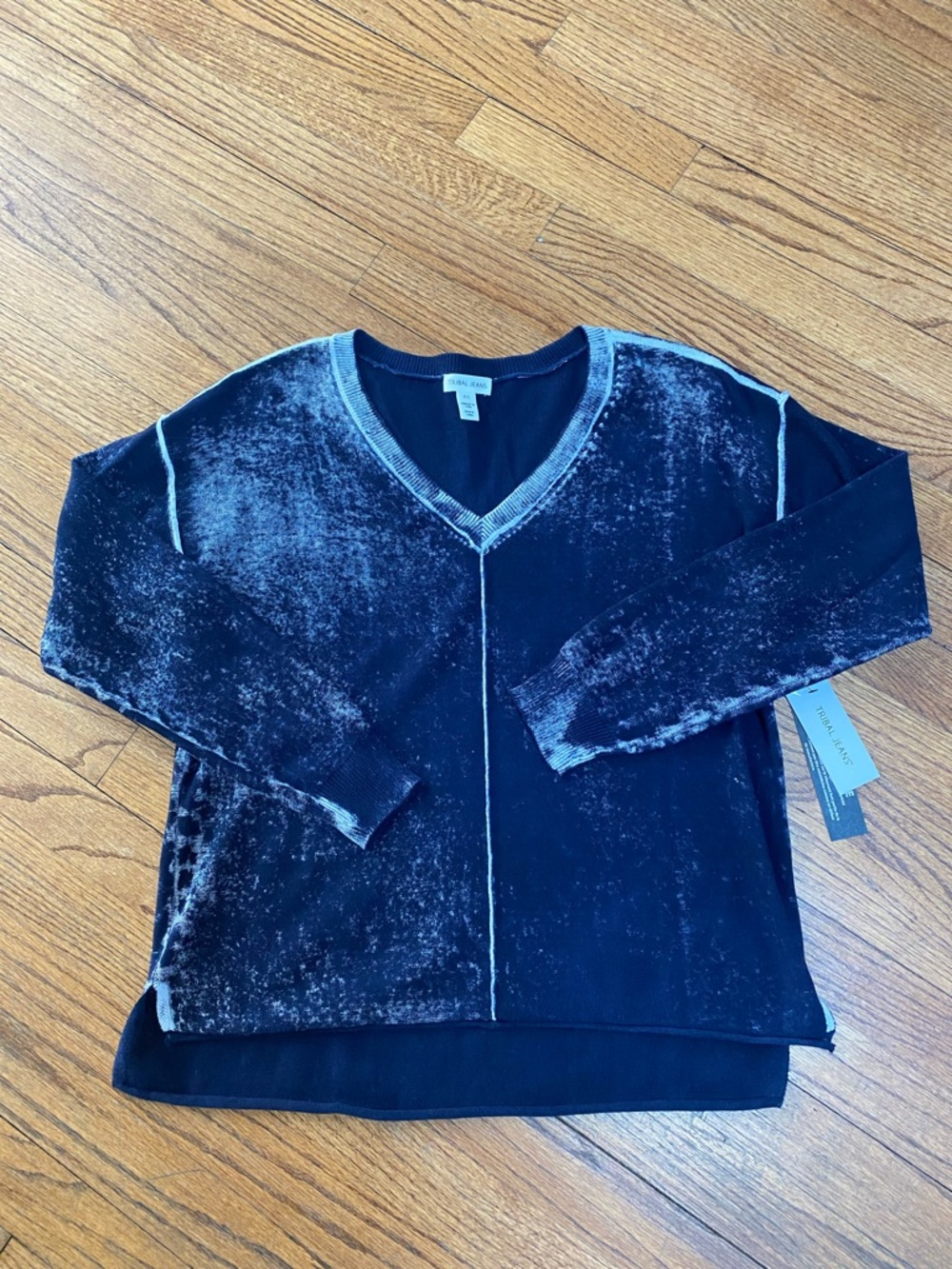 TRIBAL Navy Washed Vneck Sweater, Sz S, NWT